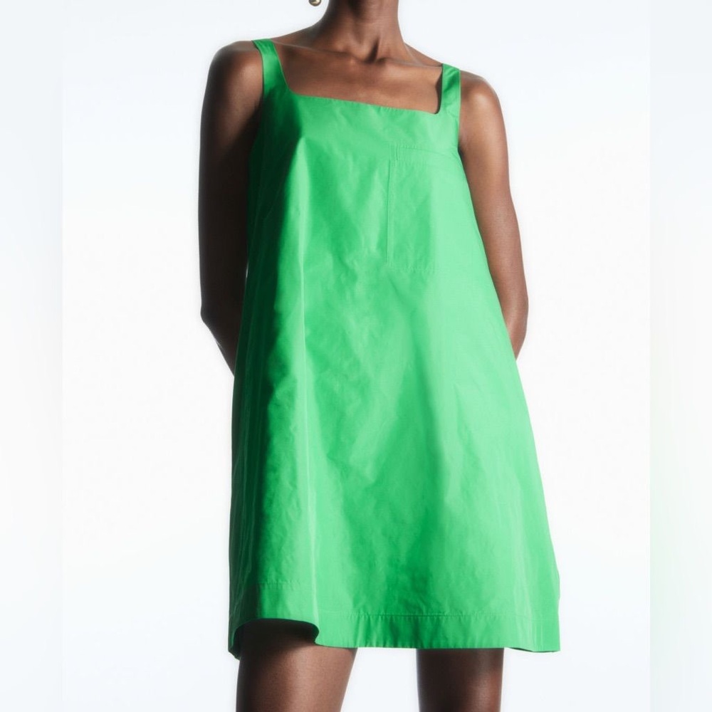 COS Green Contrast Panel Mini Dress Square Neck
